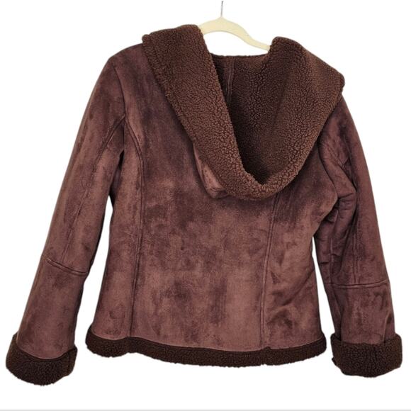 Disney Suede Hooded Sharpa Lined Coat Embroidered Mickey Mouse Large - Picture 2 of 11